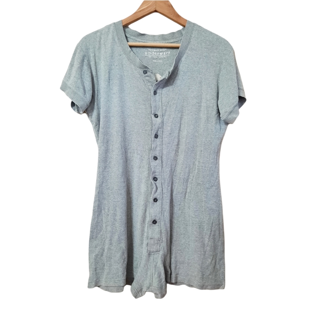 Victoria's Secret Underware Vintage Button Up Short Sleeve Romper Gray Size M